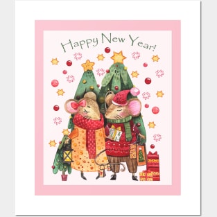 Happy New Year (2 mice) Posters and Art